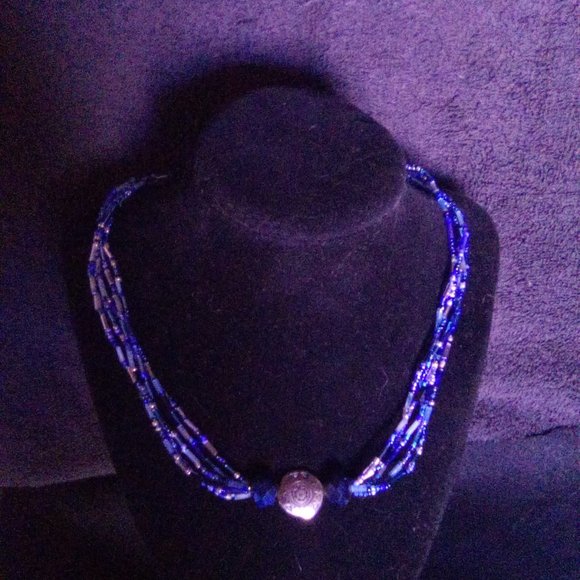 Hand Crafted Jewelry - Hand Crafted 5 Strand multi blue beaded necklace